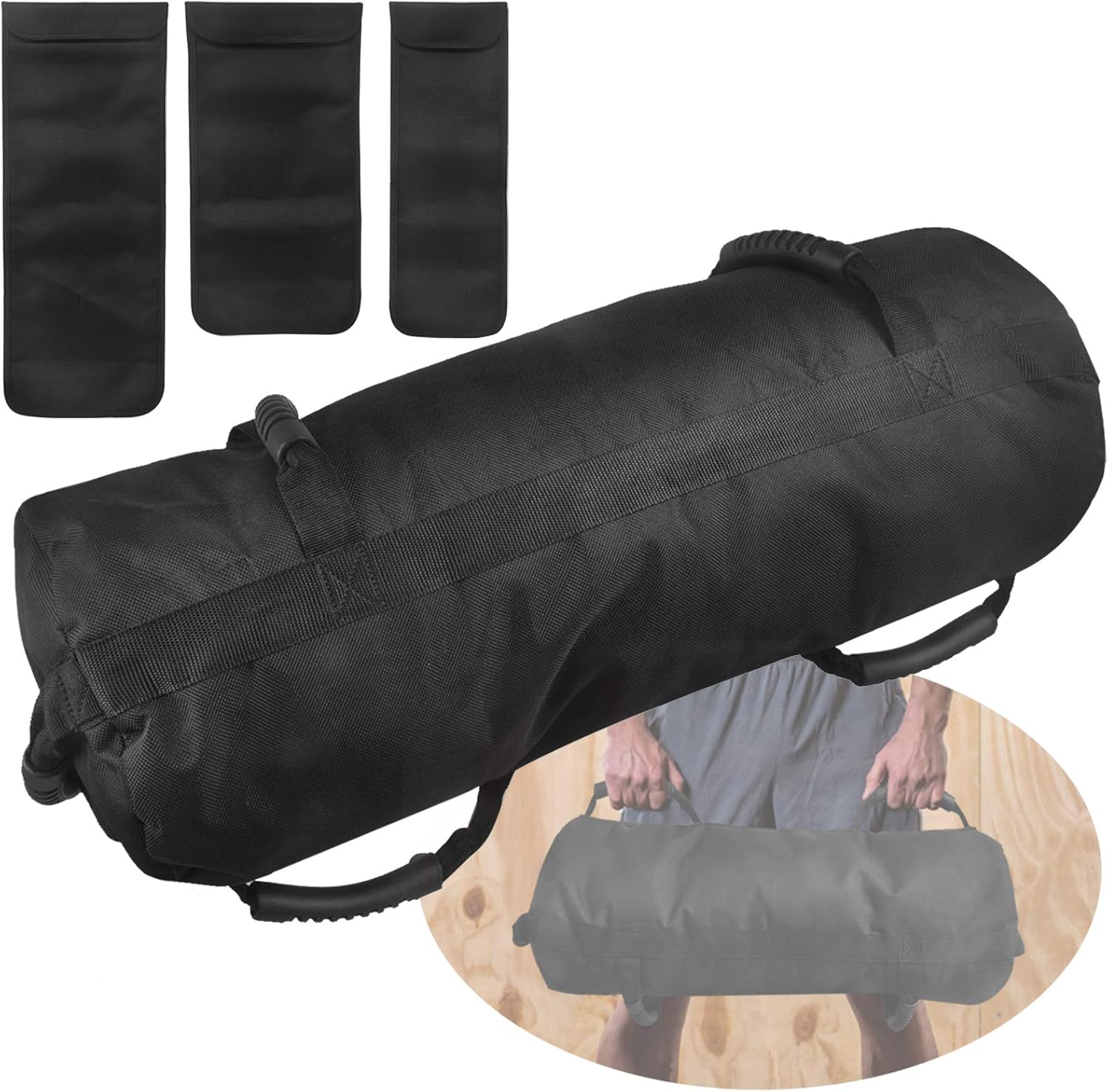 60LB Heavy-Duty Workout Sandbag for Fitness, Adjustable Weight Training Sand Bag with 3 Filler Bags for Full Body Exercises