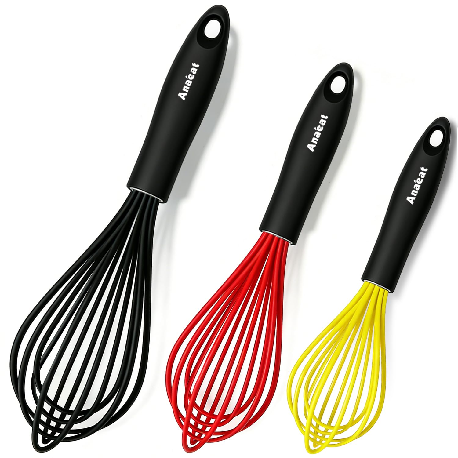 Anaeat Silicone Balloon Whisk, Perfect for Non-Stick Cookware, Milk and Egg Beater Blender, Heat Resistant Kitchen Whisks for Whisking, Cooking, Baking, Beating, Frothing & Stirring (Multicolor)