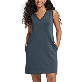 ODODOS Modal Soft V-Neck Tank Dress for Women Sleeveless Sundress Casual Relaxed Summer Dress with Pocket