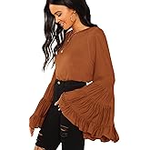 Floerns Women's 70s Western Flowy Bell Sleeve Blouse Tops Shirts