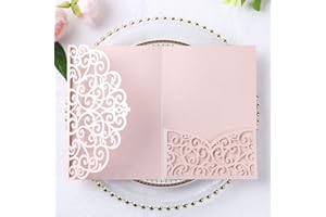 PONATIA 5.12 x 7.2 Inches 20PCS Tri-Fold Laser Cut Wedding Invitation Pocket with Envelopes for Wedding Bridal Shower Engagem