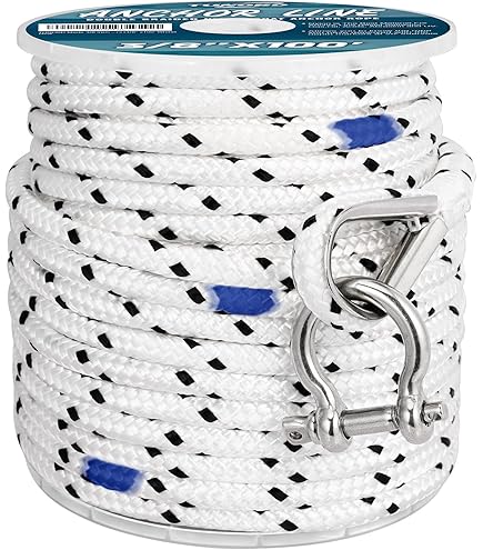 Robbor Anchor Rope 3/8 Inch 150FT Solid Braid MFP Anchor Line With Stainless Steel Thimble Shackle Heavy Duty Marine 1115986