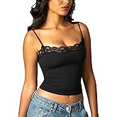 Navneet Women Sexy Lace Trim Spaghetti Strap Camisole Tank Top Y2K Going Out Crop Cami Top Date Night Rave Tops