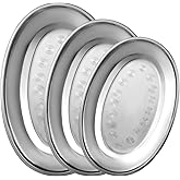 MAQUITA 3 Pcs Stainless Steel Serving Tray Large Oval Platter Set,Oval Serving Set Heavy Duty Metal Serving Tray Large Mirror Polish Sizzle Plate,12 in, 14 in, 16 in