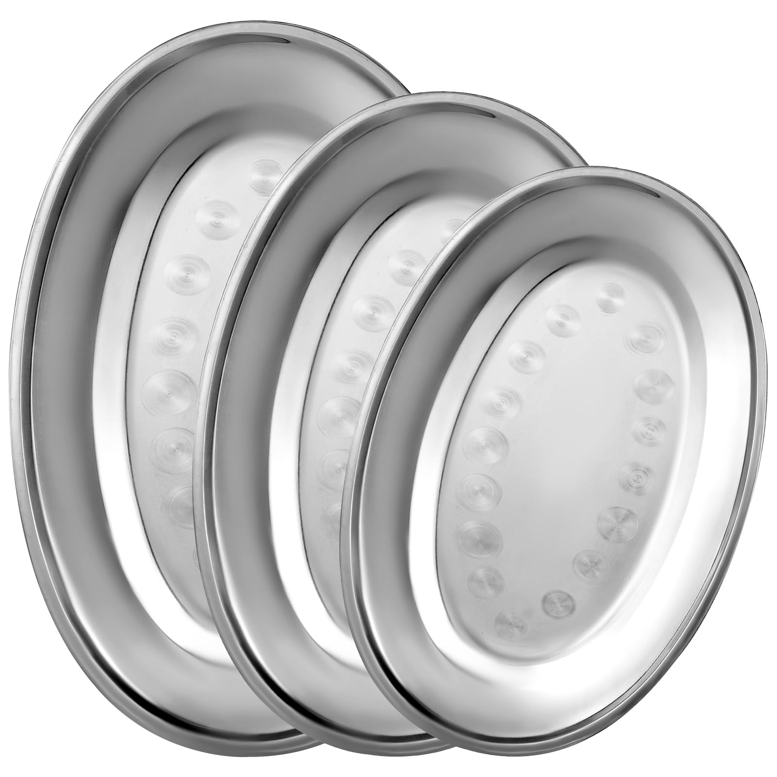 Photo 1 of MAQUITA 3 Pcs Stainless Steel Serving Tray Large Oval Platter Set,Oval Serving Set Heavy Duty Metal Serving Tray Large Mirror Polish Sizzle Plate,12 in, 14 in, 16 in
