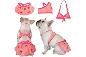 TONY HOBY Dog Biniki Beach Dress Seaside Pool Bathing Suit for Small Medium Dog (3PCS, Pink, S)