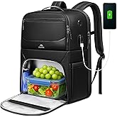 MATEIN Lunch Backpack for Men, Waterproof PU-coated Work Backpack with Lunch Compartment, Large 17 Inch Laptop Back Pack Lunchbox with USB Port, Insulated Cooler Bag for Office Commute, Gifts for Work