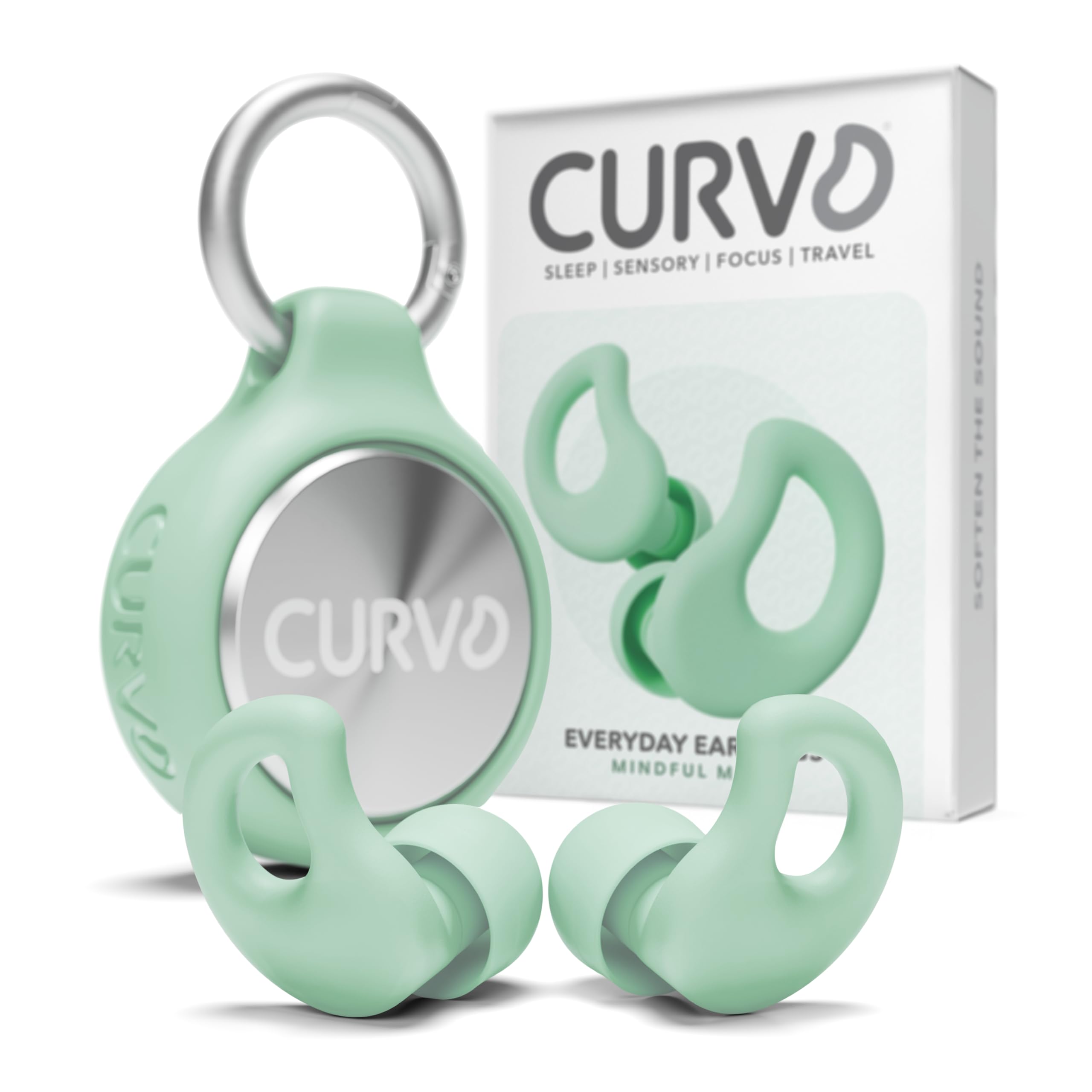 Photo 1 of CURVD Everyday Earplugs + Case Clip Bundle, The Perfect earplug for Sleep, Travel, Noise Sensitivity/canceling + Case Clip Package Portable Waterproof Container & Silicone Sleeve for Ear Plugs(Mint)