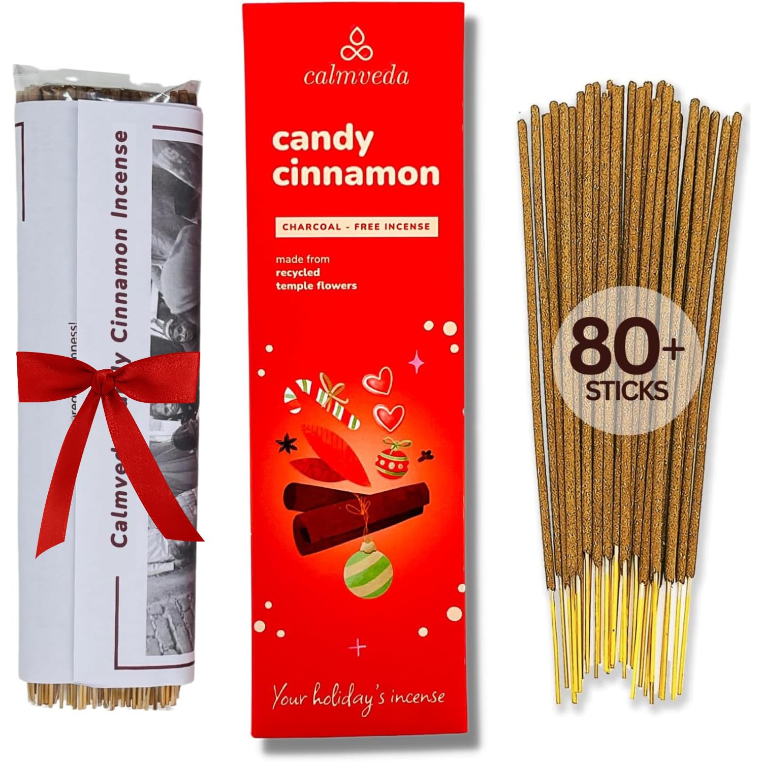 Candy Cinnamon Incense Stick Holiday - Incense (80 Sticks) Spicy, Creamy Vanilla and Flavorful Tangerine Incense | Charcoal Free, Made from Upcycled Flowers | Fall Incense Sticks for Holiday Fun — image 1