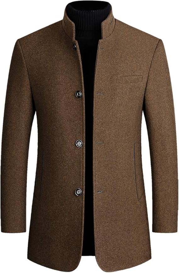 Sliktaa Mens Wool Coat Thick Long Trench Jacket Stand Collar Warm