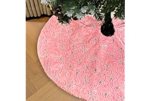 AOGU 60 Inch Sequin Faux Fur Christmas Tree Skirt for Christmas Tree Decorations Pink Plush Silver Sequin Snowflake Tree Skirt