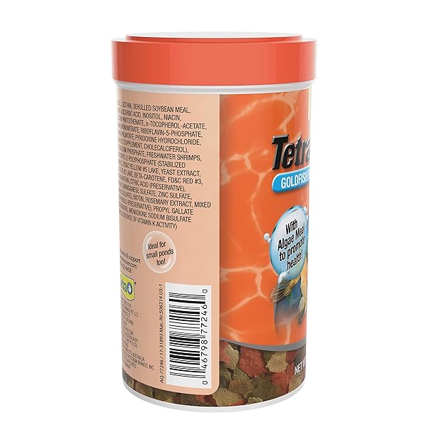 TETRAFIN PLUS GOLDFISH FLAKES 2.2 OUNCES, BALANCED DIET, WITH ALGAE TO PROMOTE HEALTH,ORANGES