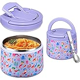 Itslife Soup Thermo for Hot Food Kids 14oz Lunch Containers with Buckle Lid Wide Mouth Hot Food Jar Vacuum Insulated Stainless Steel Bento Box Leakproof with Spoon(Mermaids Purple)