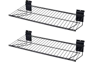 BAKEWAY 24-Inch Width Slatwall Shelves, Duty Storage Slatwall Shelf, Slat Wall Wire Shelf, Black Slatwall Accessories -2 Pack
