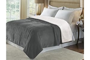 Marquess King Size Electric Blanket,Flannel Sherpa Washable and Comfortable Heated Blanket with 10 Heat Settings, Safety 10 Hours Auto-Off &Dual Temperature Dual Control by One Blanket(King, Grey)