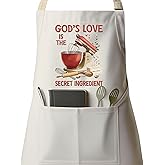 QSLEUNG Christian Apron for Women Men, Cooking Kitchen BBQ Chef Bible Aprons Gifts for Christian Lover, Adjustable Neck Strap with 2 Pockets, Love is The Secret Ingrendient