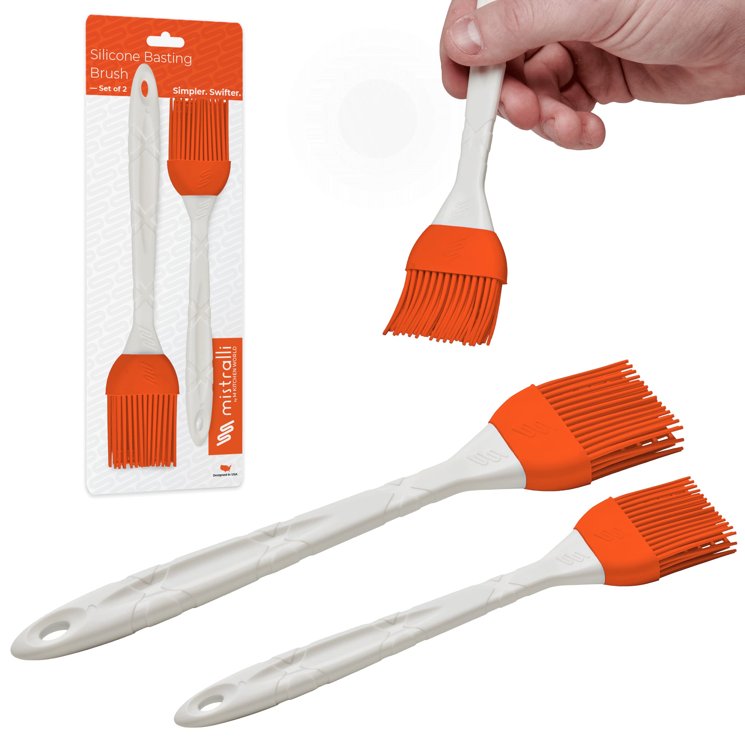 M KITCHEN WORLD Basting Brush for Cooking - Set of 2 Large and Small Silicone Pastry Brushes for Baking, Oil and BBQ Spreading - Kitchen Utensils