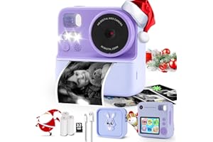 CHANTKIN Kids Camera Instant Print with Silicone Cover, Dual Front and Rear Digital Cameras Toy for Toddlers, Birthday for Boy Girl 3 4 5 6 7 8 9 10 11 12 Years Old (Purple)