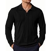 PRIVIMIX Mens Knit Polo Shirts Long Sleeve Fashion Textured Polo Sweater Stretchy Pullover Sweaters for Men Casual Golf Shirt
