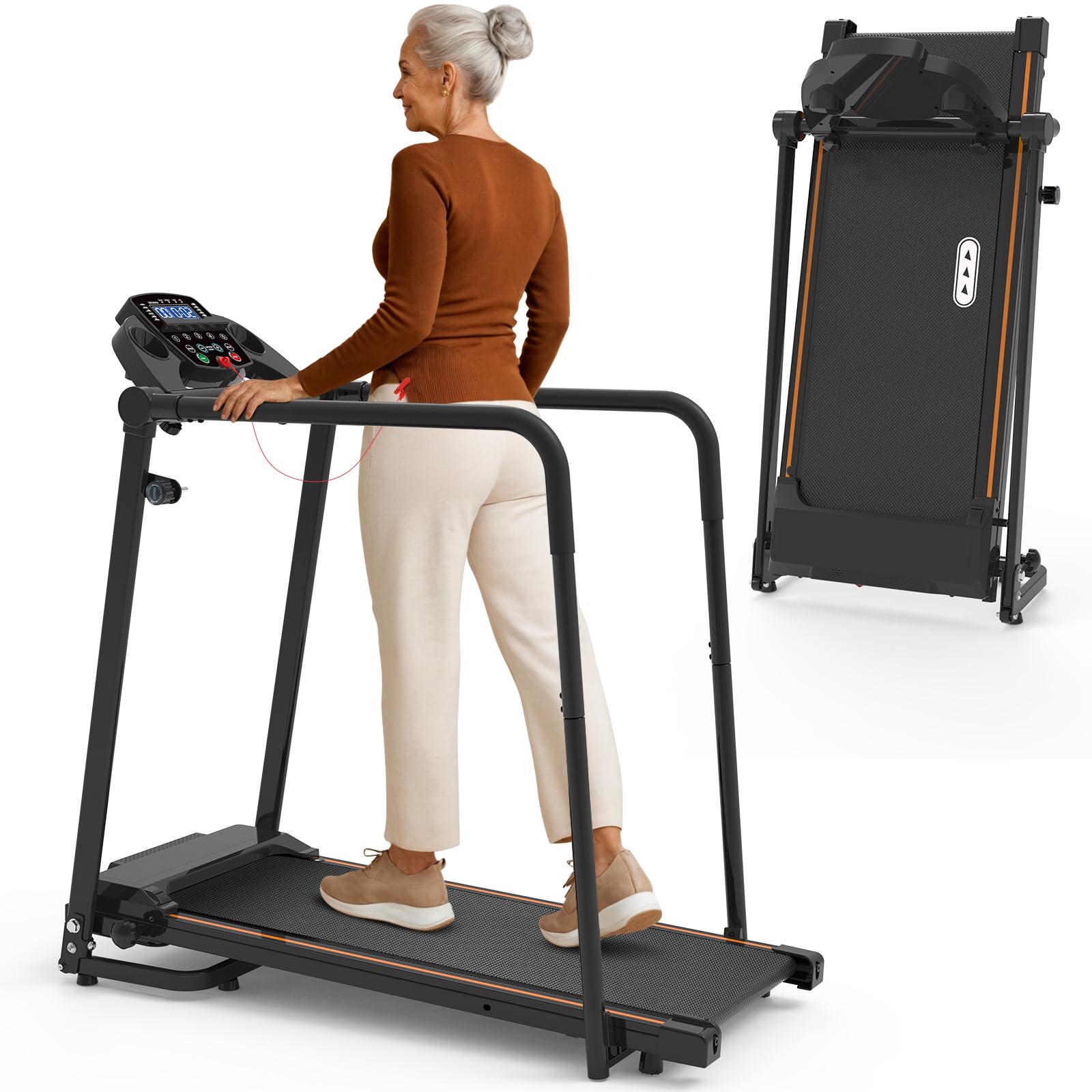 Photo 1 of (unfunctional, for part) Redliro Walking Treadmill with Long Handrails – Treadmill for Seniors 300 lbs Capacity – Foldable, Lightweight with Wheels, Cup & Phone Holder – Recovery Machine for Home or Apartment