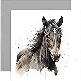 Old English Co. Watercolour Horse Card - Black Horse Card for Horse Lover Birthday - Just Because Card for Him or Her - Equestrian Horse Card for Men and Women | Blank Inside