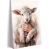 Jesus Lamb Canvas Wall Art Vintage Good Shepherd and Lamb Picture Wall Decor Christianity Spiritual Healing Poster Print for Living Room Bedroom Church Prayer Room Artwork Home Decoration