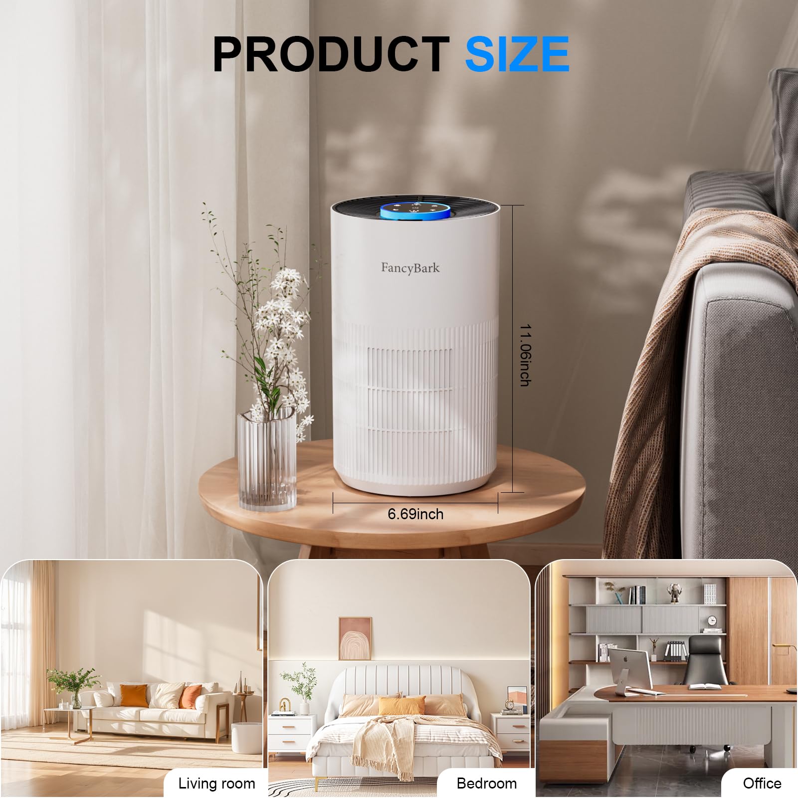 Air Purifiers for Home Bedroom Up to 1000 Ft², H14 True HEPA Room Air Purifiers for Bedroom With Sleep Mode Light Mode & Aroma Function Air Cleaner Smoke Odor Dust Pollen Pet Dander (White)