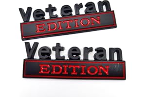 HJKK Veteran Edition Emblem Car Decals, Retired Soldier 3D Metal Material Sticker, Veteran Letters Raised Metal Decal Car Badges,2PCS(Black/Red)