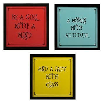Indianara Wood Framed Wall Hanging Motivational Inspirational Art Prints for Girls (Multicolour, 8.7x8.7-inch) - Set of 3