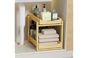 Wisuce Essentials Bamboo Under Sink Organizer Adjustable Height 2 Tier Bathroom Organizer Pull Out Cabinet Storage Kitchen He
