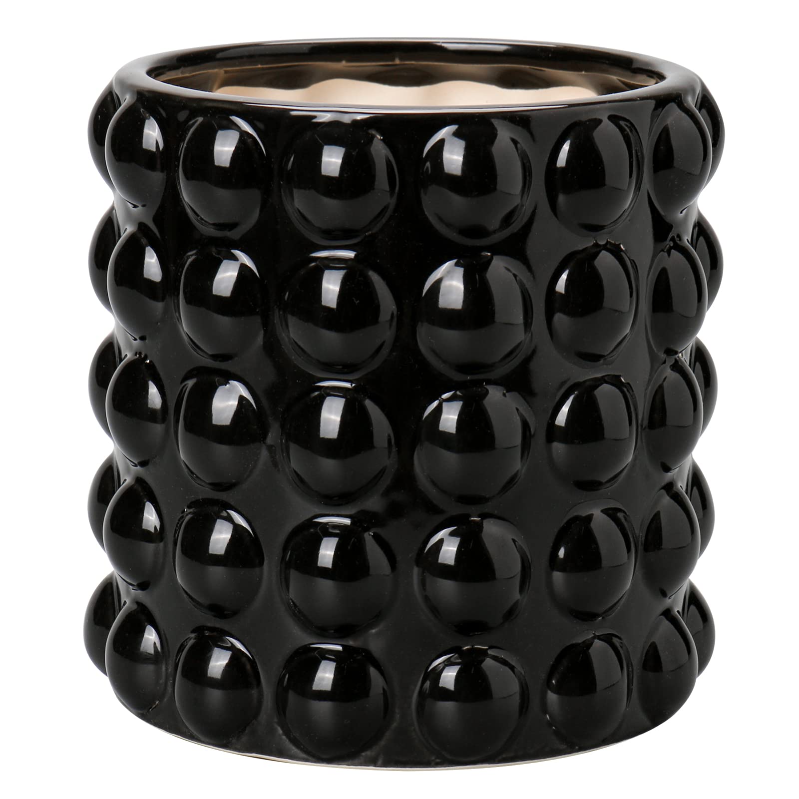 Oairse Ceramic Plant Pot 14cm/5.5inch Bubble Ceramic Planter with Drainage Holes Black Flower Pots Beaded Design Decorative Plant Pots Indoor pour Succulent Cactus Snake Plant Houseplant