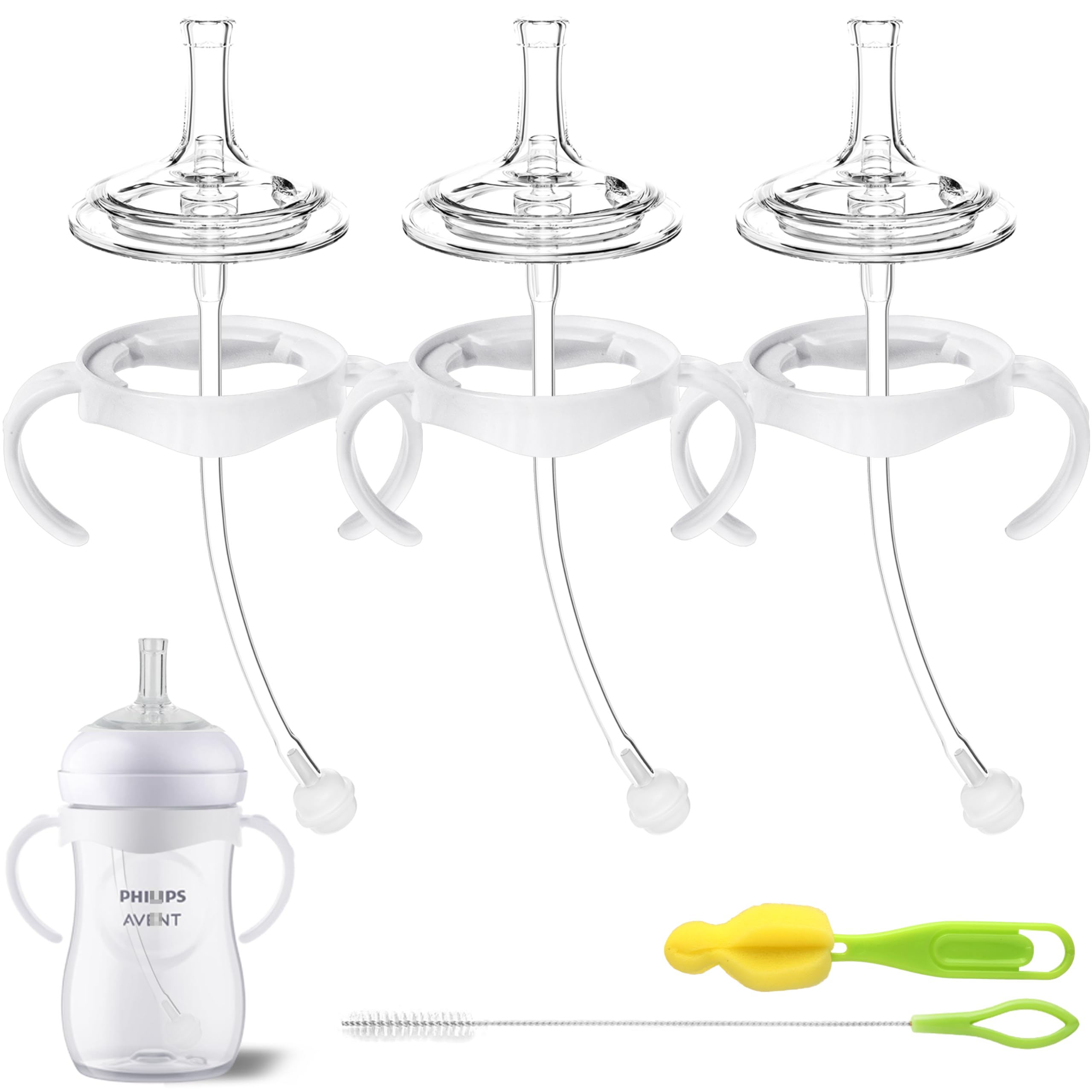 Photo 1 of Straw Cup Conversion Kit for Philips Avent Natural Baby Bottles, Sippy Cups Transition Kit with Silicone Straw Top Nipples, Weighted Straw, Bottle Handle, Cleaning Brush for Toddler 6+ Month, 3-Pack