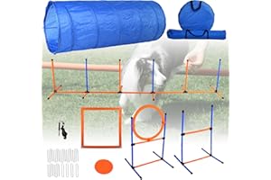 Bebegigi Agility Training Equipment for Dogs, Dog Agility Course Backyard Set Include Tunnel, Jumping Ring, Pause Box, 6 Weave Poles with Carry Bags