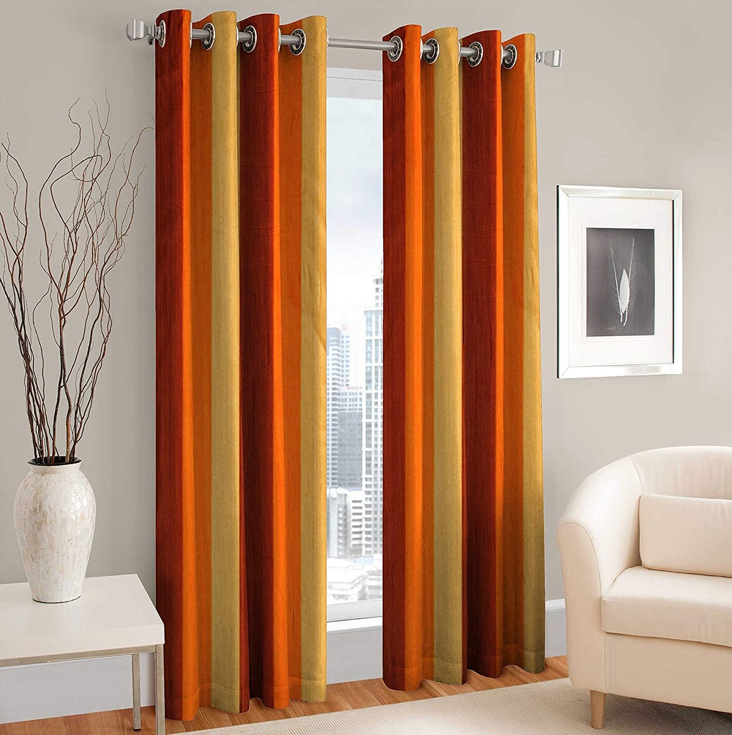 LA ELITE Polyester Room Darkening Curtains Pack of 2 Pieces for Door Each Size 4 Feet Width x 7 Feet Length Color Orange