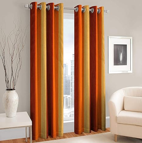 Buy Orange Multi Shaded Curtains For Long Door Size 4 Feet X 9