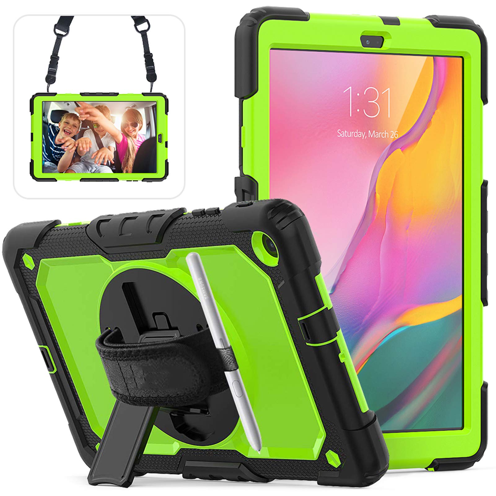 Galaxy Tab A Inch Case 2019 with Strap, Herize SM-T510 Shockpoof Case  with Built-in Kickstand Heavy Duty Layers Rugged Case for Samsung Galaxy