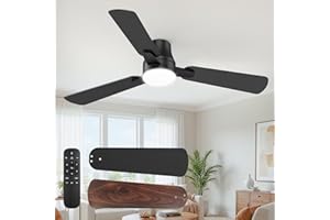 OSTIVE Ceiling Fans with Lights and Remote: 42 Inch Modern Black Ceiling Fan, Low Profile Flush Mount, Quiet Reversible DC Motor & 3CCT Dimmable LED for Bedroom Living Room Kitchen Indoor Outdoor