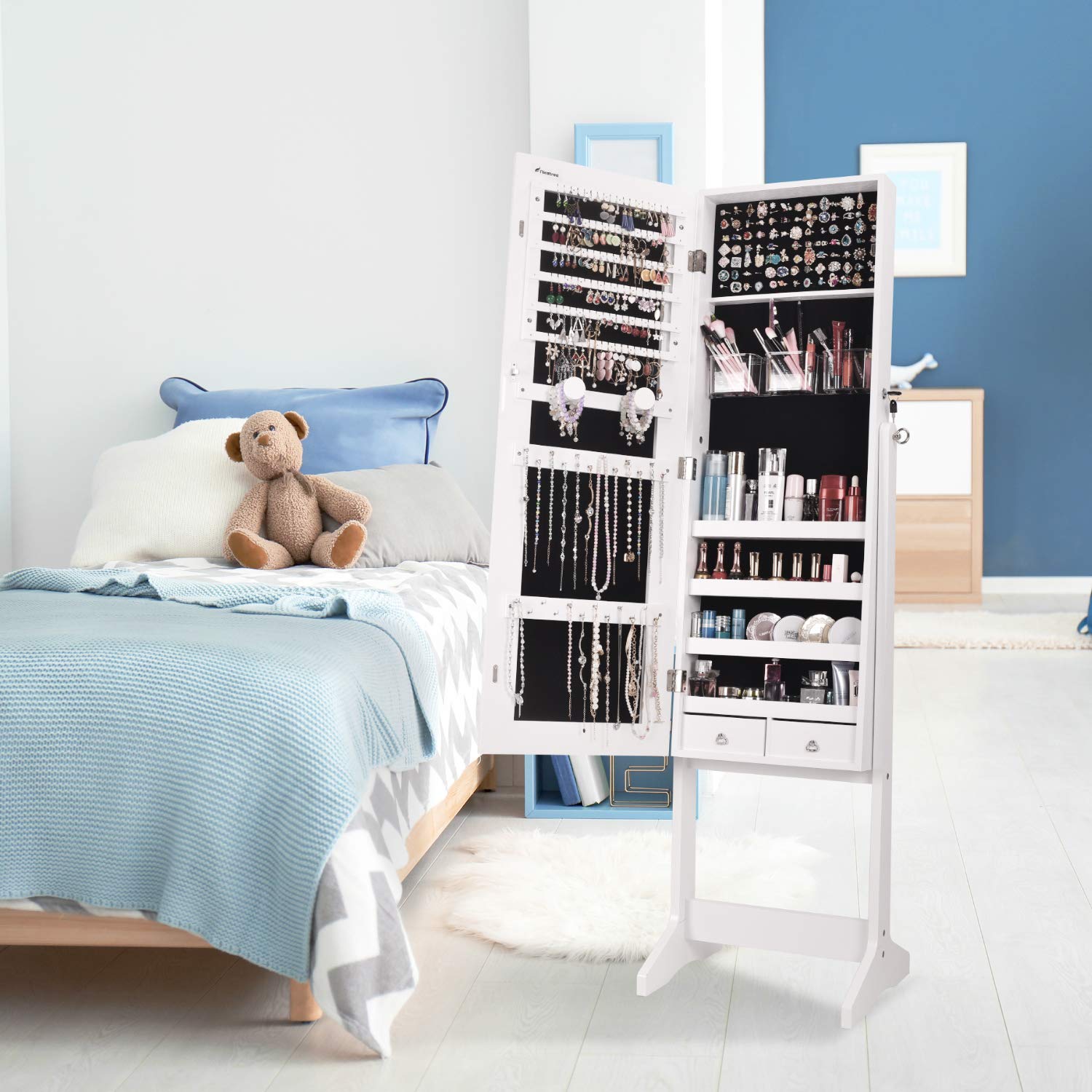 Nicetree Jewelry with FullLength Mirror, Standing Lockable