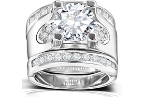 HIYONG 3 PCS Round Cut CZ Bridal Sets - 5.56 Ct Cubic Zirconia Silver Color Promise Engagement Wedding Rings Set for Women