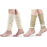BomKinta Women Leg Warmers with Holes - Fashion Ruffle Stripe Leg Sleeves - Retro Knee High Footless Socks