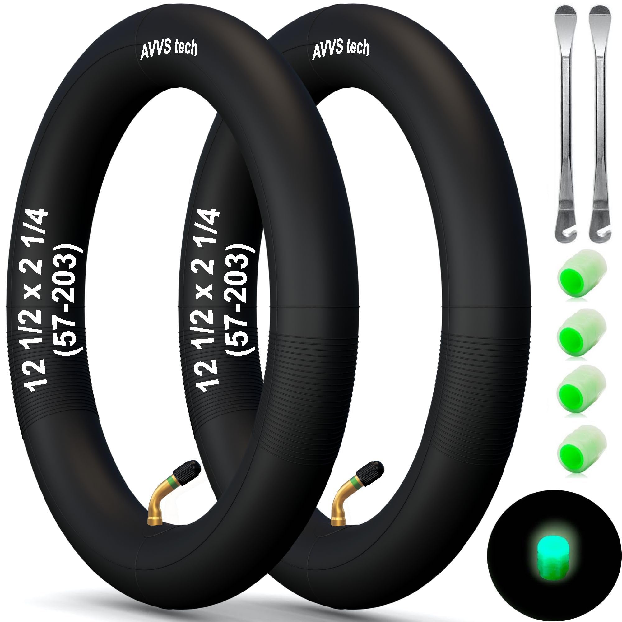 12 1/2x2 1/4 (57-203) inner tube 2 pcs with 45° AV valve + lever | Compatible with 12" stroller, kids bike — image 1
