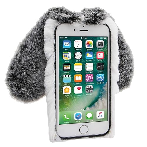 for iPhone 12/iPhone 12 Pro Rabbit Case,MOIKY Plush Crossbody Cute Fluffy  Bunny Ears Hairball Winter Soft TPU