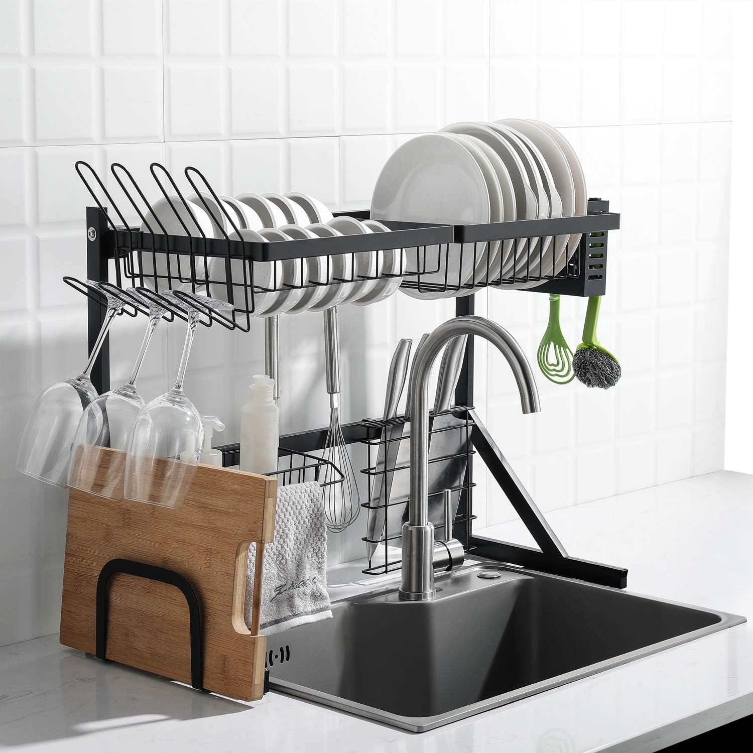 Amazon｜JZBRAIN シンク上 水切りラック 食器水切り 水切りかご キッチン収納 キッチンラック 食器乾燥ラック 皿立て 箸立て