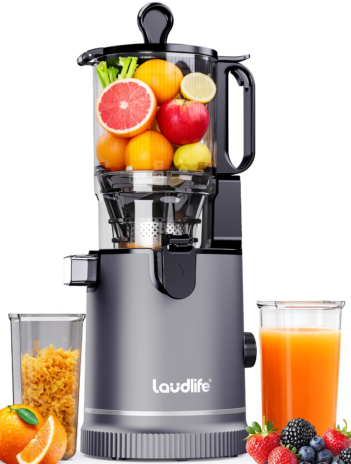 Photo 1 of LAUDLIFE Cold Press Juicer Machine, 5.9" Wide Feed Chute Juice Extractor, 80 oz Large Hopper, Easy to Clean & High Juice Yield, BPA Free, Slow Masticating Juicer for Whole Fruits & Vegetables