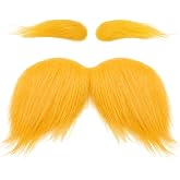 Yellow Fake Mustache and Eyebrows Set, Self-Adhesive Fake Beard Costume Accessories