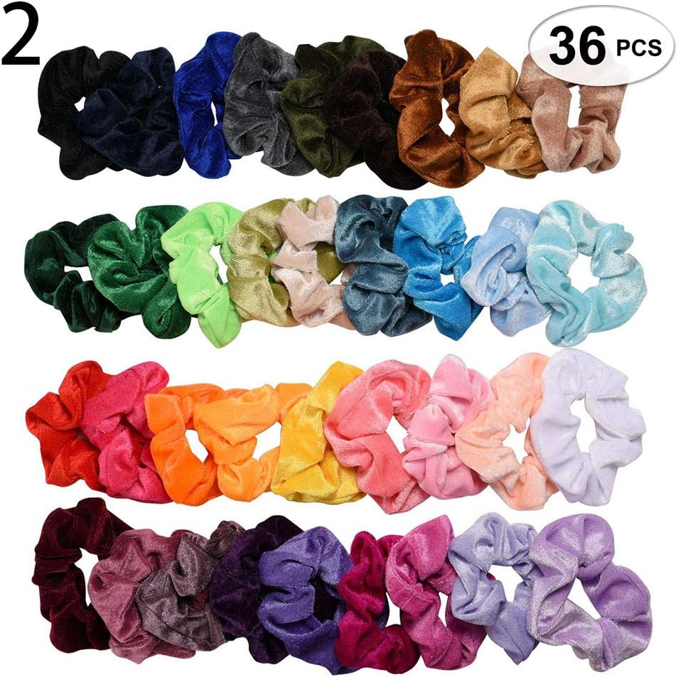 20/36/45/46Pcs Candy Color Velvet Scrunchies Hair Ring Rope Lady Ponytail Holder - 36pcs