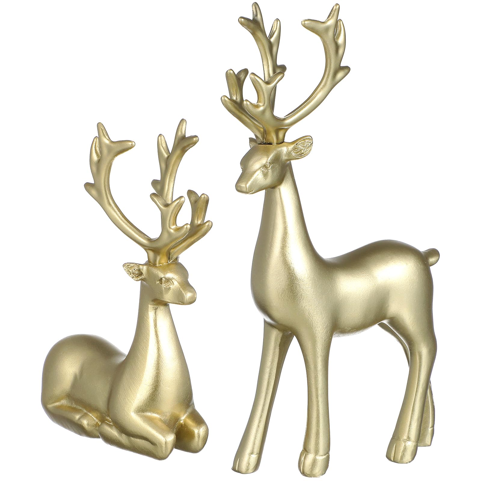 Operitacx Home Decor Christmas Reindeer Figurines - 2 PCS Resin Sitting & Standing Deer Figurine Statues for Christmas Decorations (Gold) Home Accessories