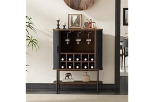 FiveWillowise Black Coffee Bar Cabinet with Storage, Fluted Wine Liquor Cabinet with Sliding Doors, Glass Holder and Wine Rack, Buffet Sideboard for Kitchen, Dining Room, Living Room