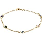 Barzel 18K Gold Plated Multi Color Evil Eye Anklet For Women, 10 Inches - Made in Brazil