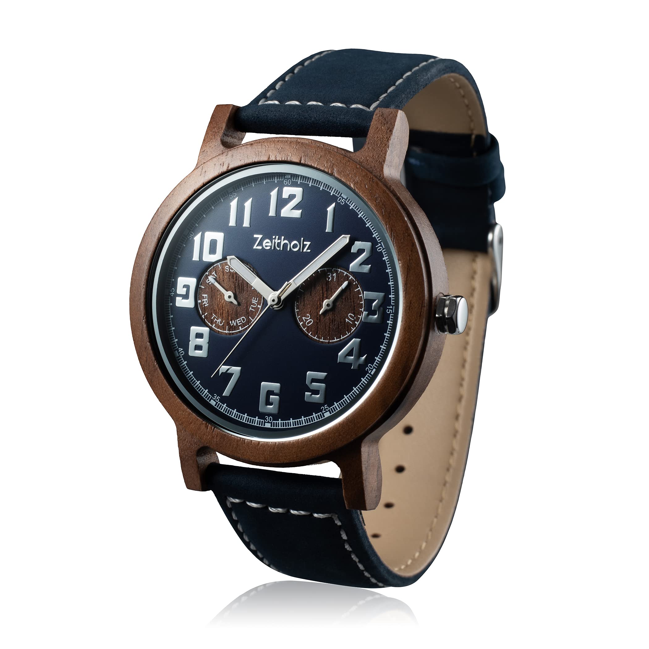 Zeitholz Wooden Watch for Men - Klingenberg Model, Handcrafted from 100% Natural Walnutwood with Quartz Movement - Lightweight Analog Wood Grain Watch for Him - Adjustable Band Fits Any Wrist